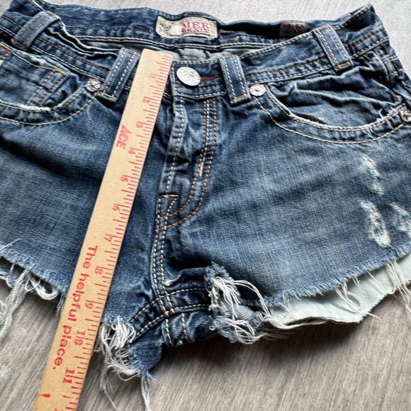 MEK Denim Women's Cut Off Jean Shorts 30" W Y2K Raw Hem Blue Wash - Picture 6 of 6